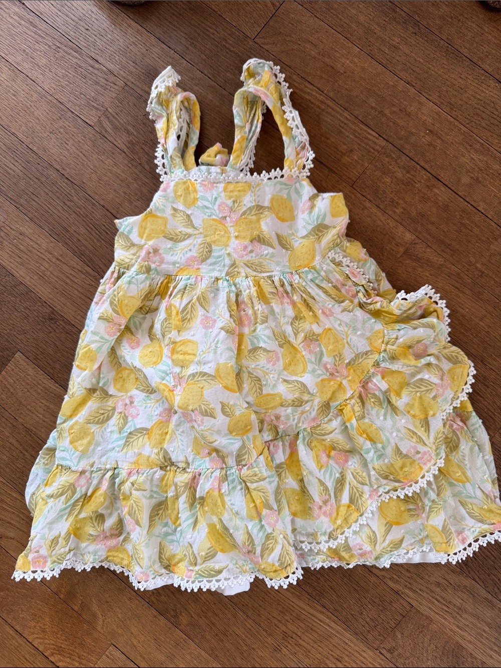 C&C California Yellow Lemon Print Sundress with Pink Floral Accents size 2t